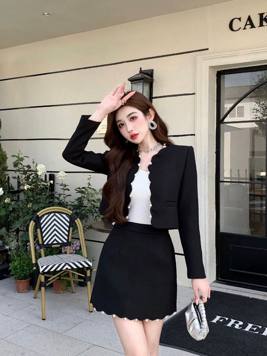 Nanyou designer light luxury petite two-piece suit with beaded jacket and high-waisted A-line skirt suit for socialites