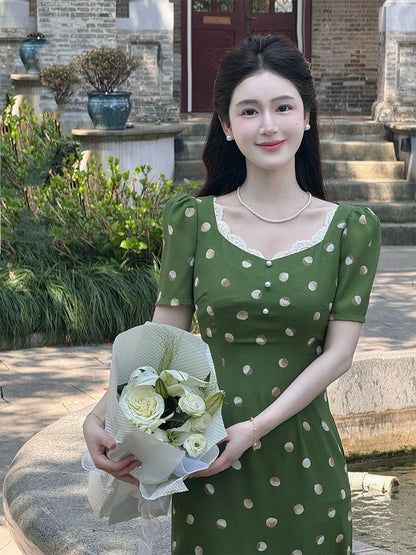 LILI Li Lijia [Tea Scented Jasmine] French Pastoral Holiday Style Long Dress 2025 Summer New Product Green Dress