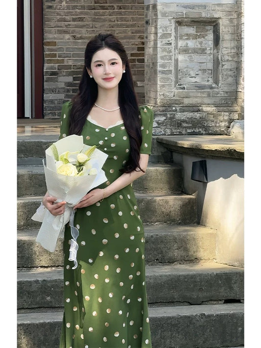 LILI Li Lijia [Tea Scented Jasmine] French Pastoral Holiday Style Long Dress 2025 Summer New Product Green Dress