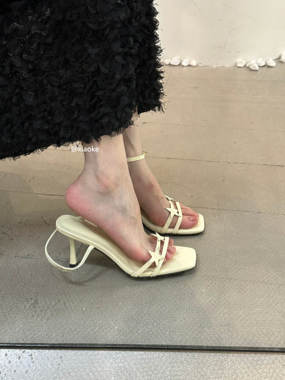 2025 New Pink Open-Toe High-Heeled Sandals for Women, Summer Stiletto Heels, Niche Design, High-Heeled Sandals/Slippers