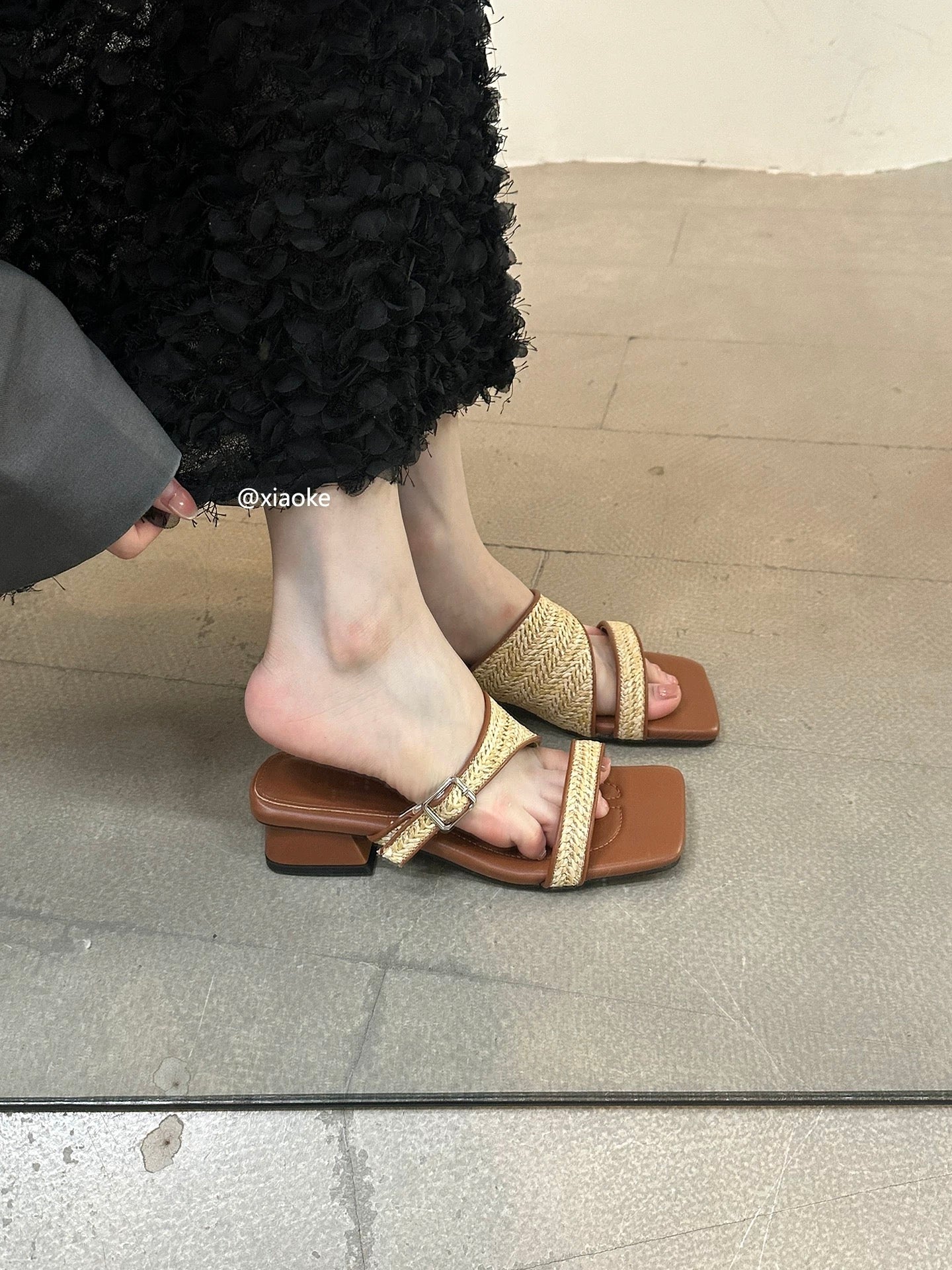2025 Summer New Retro Woven Strappy Sandals for Women, Open Toe, Square Toe, Slip-on Sandals