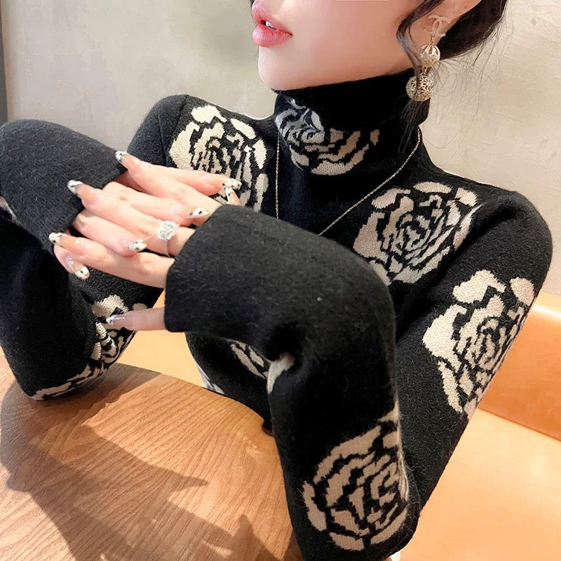 Turtleneck sweater autumn and winter women's 2024 new winter slim top pile collar bottoming shirt with western style women's clothing