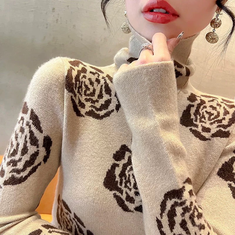 Turtleneck sweater autumn and winter women's 2024 new winter slim top pile collar bottoming shirt with western style women's clothing