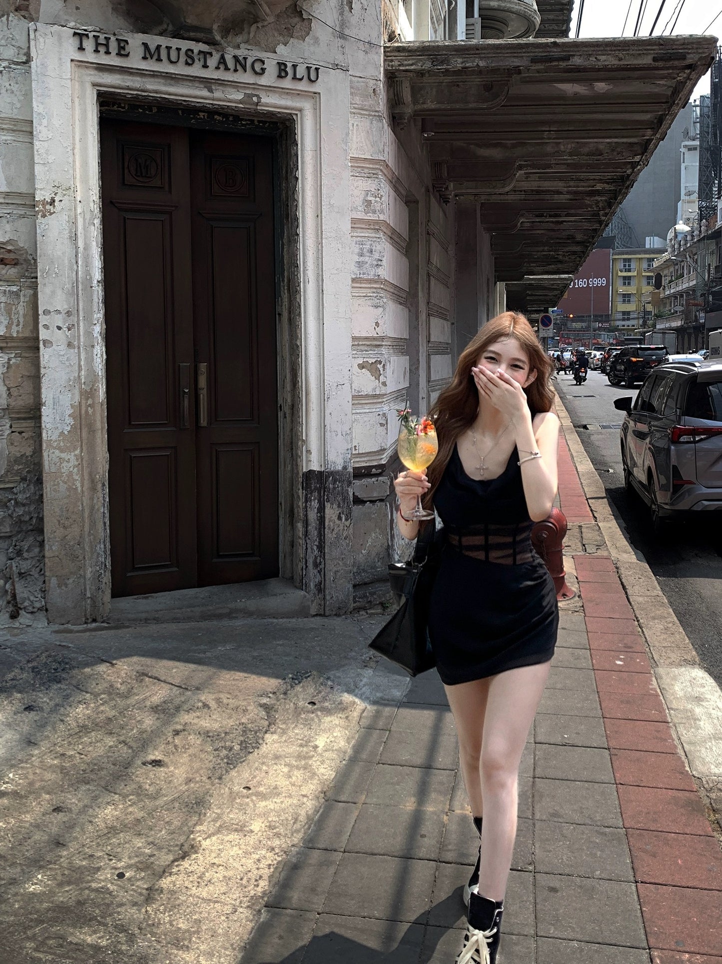 Tongiiuu wine rose design sexy swing collar suspender dress women's waist slimming hip A-line short skirt