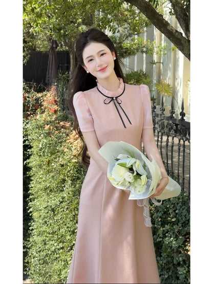 LILI Li Lijia [Peach Oolong] Korean gentle style long skirt 2025 summer new product slim fishtail dress