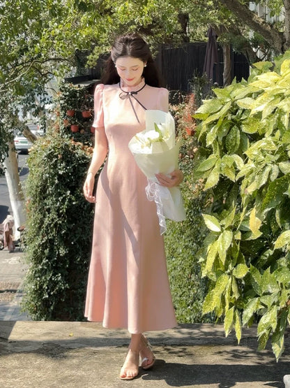 LILI Li Lijia [Peach Oolong] Korean gentle style long skirt 2025 summer new product slim fishtail dress