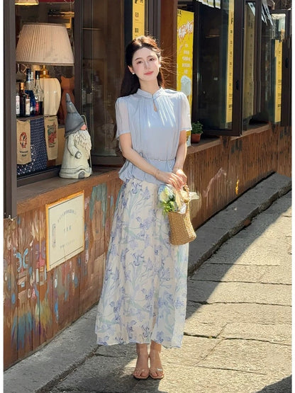 LILI Li Lijia [Summer Lily] 2025 Summer New Cool Chiffon Top Printed Skirt Set