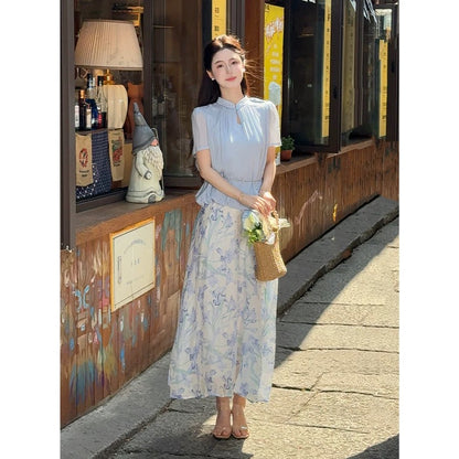 LILI Li Lijia [Summer Lily] 2025 Summer New Cool Chiffon Top Printed Skirt Set