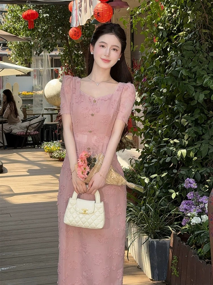 LILI Li Lijia [Pink Mist Rose] French Gentle Tassel Long Skirt 2025 Summer New Date Dress
