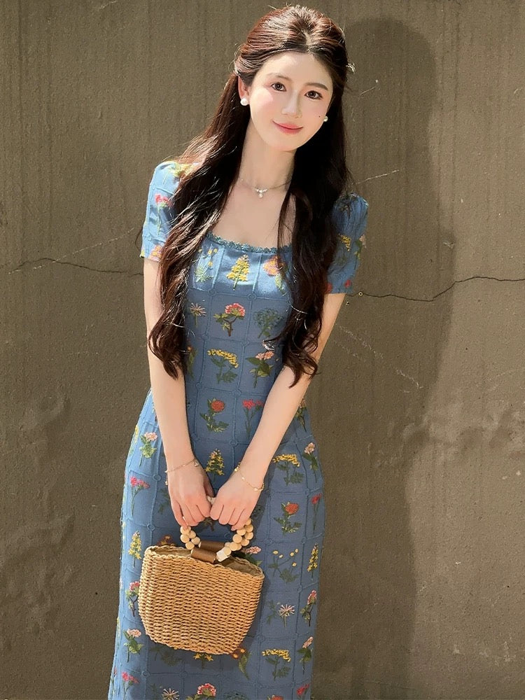LILI Li Lijia [Van Gogh Garden] French design embroidered flower dress 2025 summer new long dress