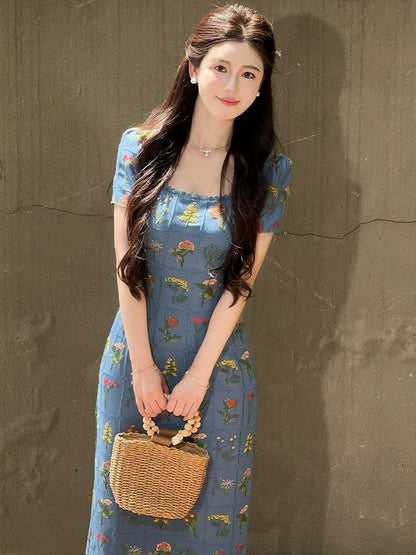 LILI Li Lijia [Van Gogh Garden] French design embroidered flower dress 2025 summer new long dress