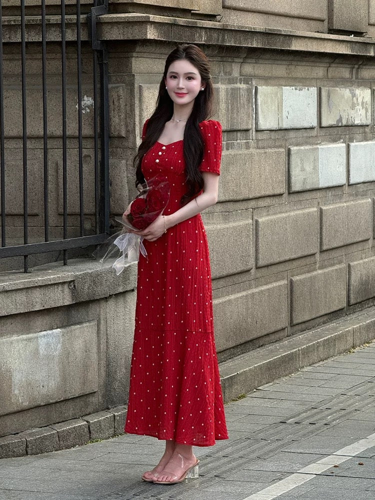 LILI Li Lijia [Sicilian Girl] French Polka Dot Long Skirt 2025 Summer New Arrival Thousand Gold Fishtail Dress