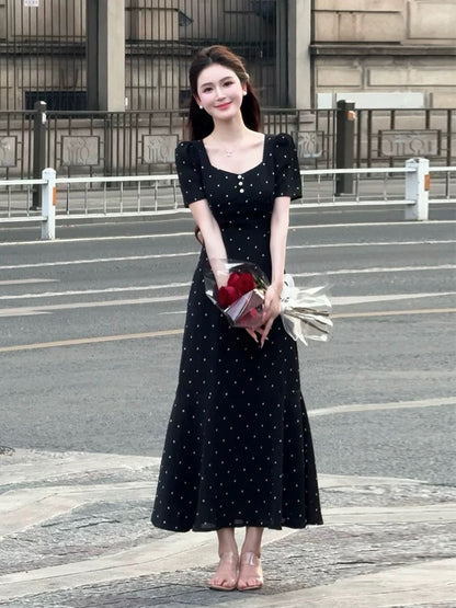 LILI Li Lijia [Sicilian Girl] French Polka Dot Long Skirt 2025 Summer New Arrival Thousand Gold Fishtail Dress
