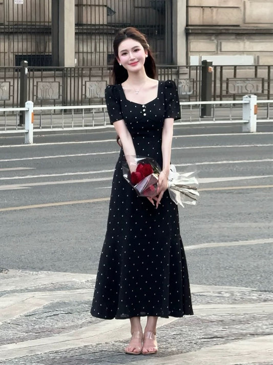 LILI Li Lijia [Sicilian Girl] French Polka Dot Long Skirt 2025 Summer New Arrival Thousand Gold Fishtail Dress