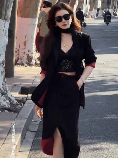 High-end casual suit for women 2025 spring new loose slim suit jacket skirt two-piece suit