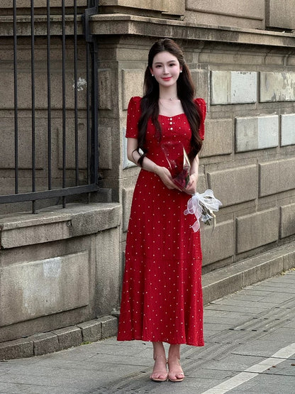 LILI Li Lijia [Sicilian Girl] French Polka Dot Long Skirt 2025 Summer New Arrival Thousand Gold Fishtail Dress
