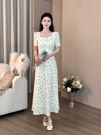 LILI Li Lijia [Almond Sweetheart] French holiday style long skirt 2025 summer new love polka dot dress