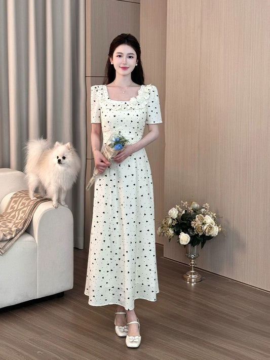LILI Li Lijia [Almond Sweetheart] French holiday style long skirt 2025 summer new love polka dot dress