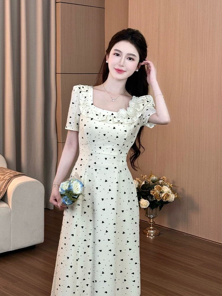 LILI Li Lijia [Almond Sweetheart] French holiday style long skirt 2025 summer new love polka dot dress