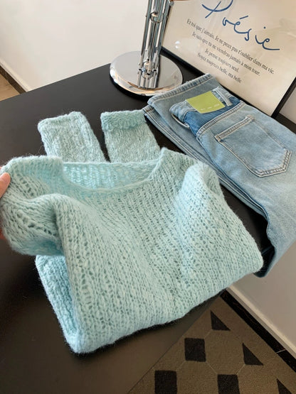 Korean style lazy style pullover sweater women's autumn and winter design niche loose soft knitted sweater long-sleeved top
