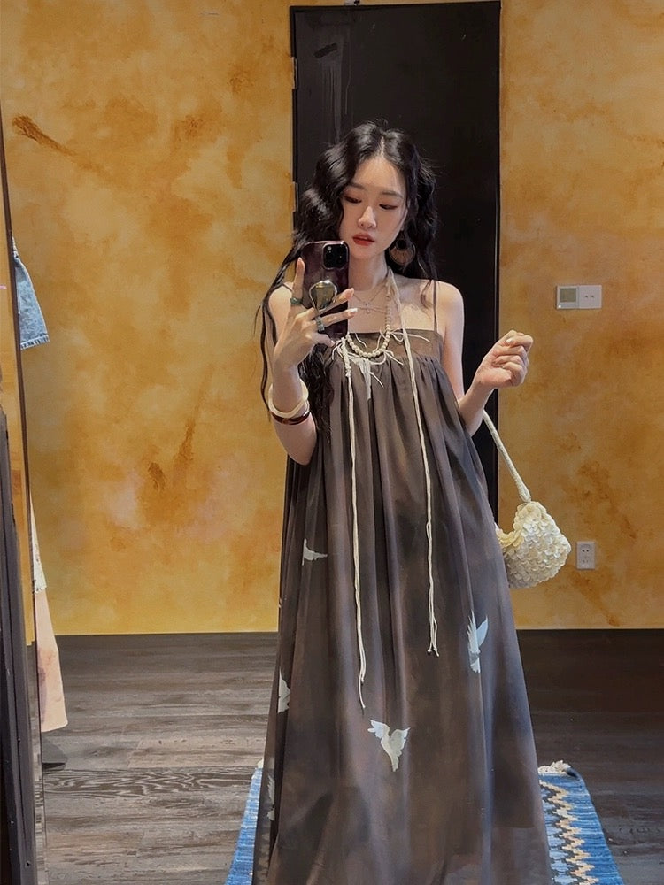 Sanji Heihua 2024 summer high-end French design fashionable mesh chest-wrapped suspender skirt is popular this year