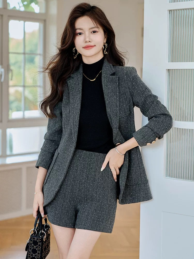 Gray suit suit for women 2024 autumn new style small casual professional wear temperament suit shorts two-piece set