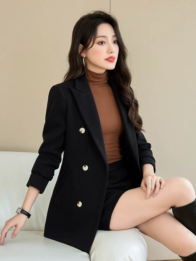 Brown blazer women's fashionable age-reducing wear complete set of shorts suit autumn and winter new professional suit top