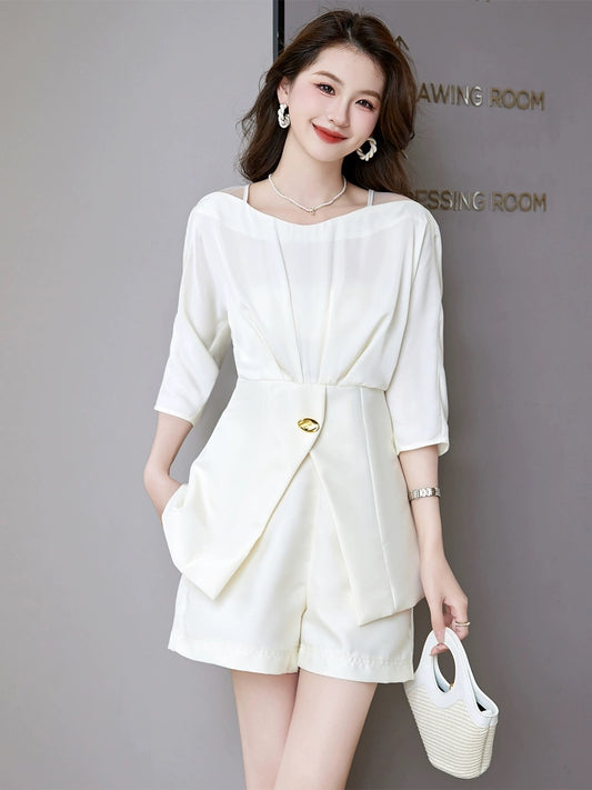 Workplace European style small fragrance suit for women 2024 summer new temperament age-reducing versatile foreign style shorts two-piece set trendy