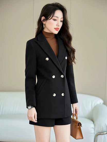 Brown blazer women's fashionable age-reducing wear complete set of shorts suit autumn and winter new professional suit top