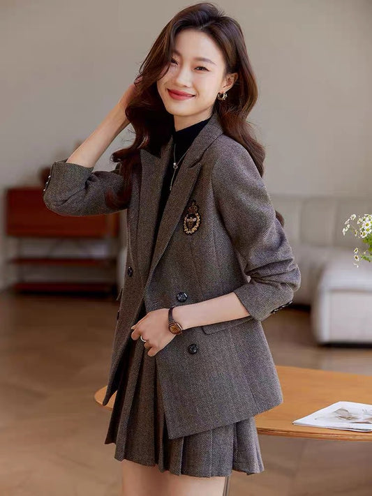College style blazer women's spring and autumn 2024 new high-end JK uniform pleated skirt thickened professional suit skirt