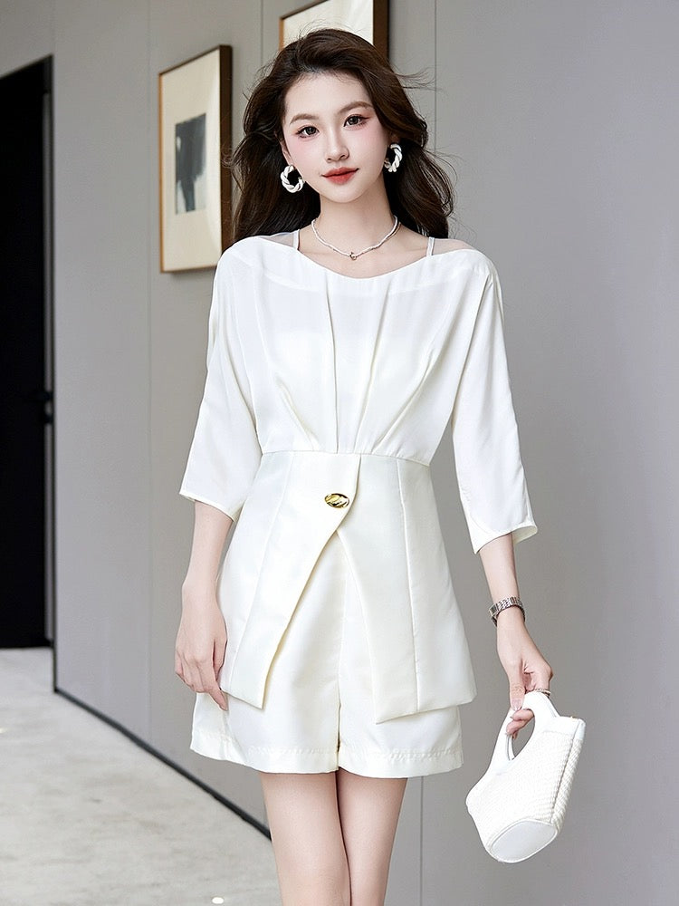 Workplace European style small fragrance suit for women 2024 summer new temperament age-reducing versatile foreign style shorts two-piece set trendy
