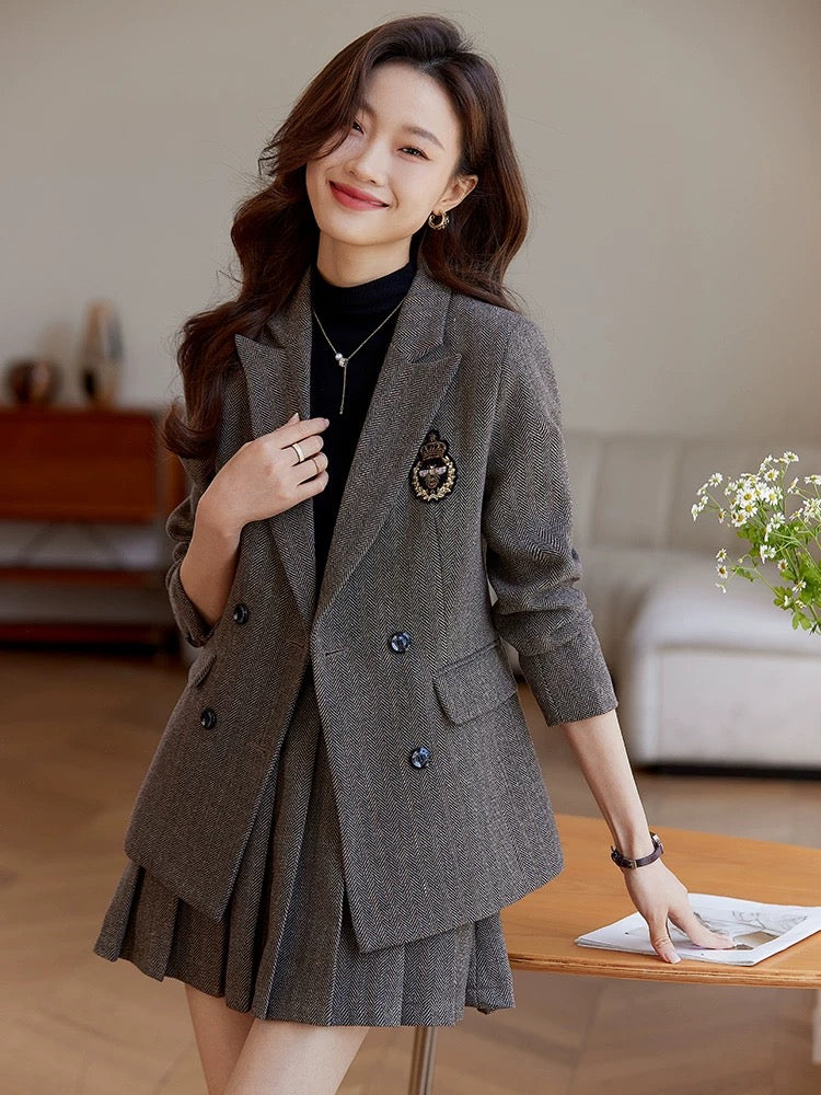 College style blazer women's spring and autumn 2024 new high-end JK uniform pleated skirt thickened professional suit skirt