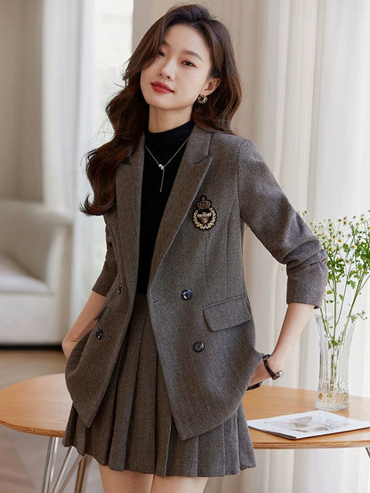 College style blazer women's spring and autumn 2024 new high-end JK uniform pleated skirt thickened professional suit skirt