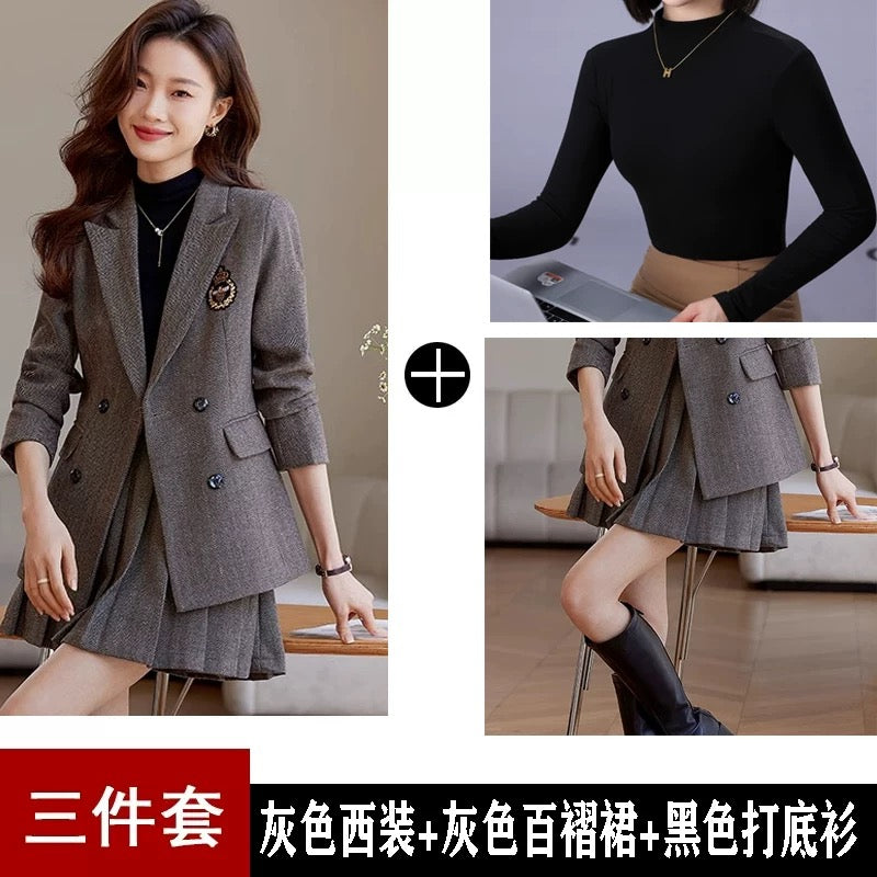 College style blazer women's spring and autumn 2024 new high-end JK uniform pleated skirt thickened professional suit skirt