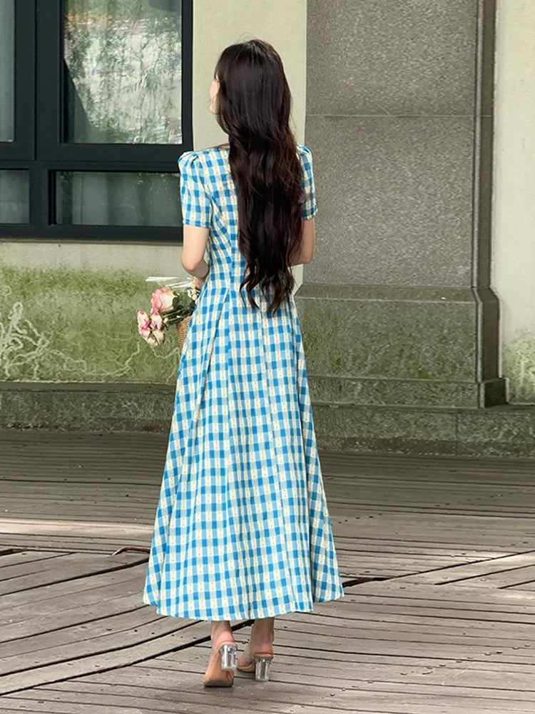 LILI Li Lijia [Grimm's Fairy Tales] French blues pastoral style long skirt 2025 summer new big swing dress