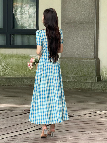 LILI Li Lijia [Grimm's Fairy Tales] French blues pastoral style long skirt 2025 summer new big swing dress