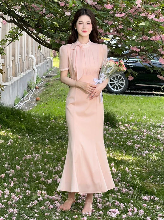 LILI Li Lijia [Romantic Encounter] Korean Gentle Style Long Skirt 2025 Summer New Goddess Pink Fishtail Skirt