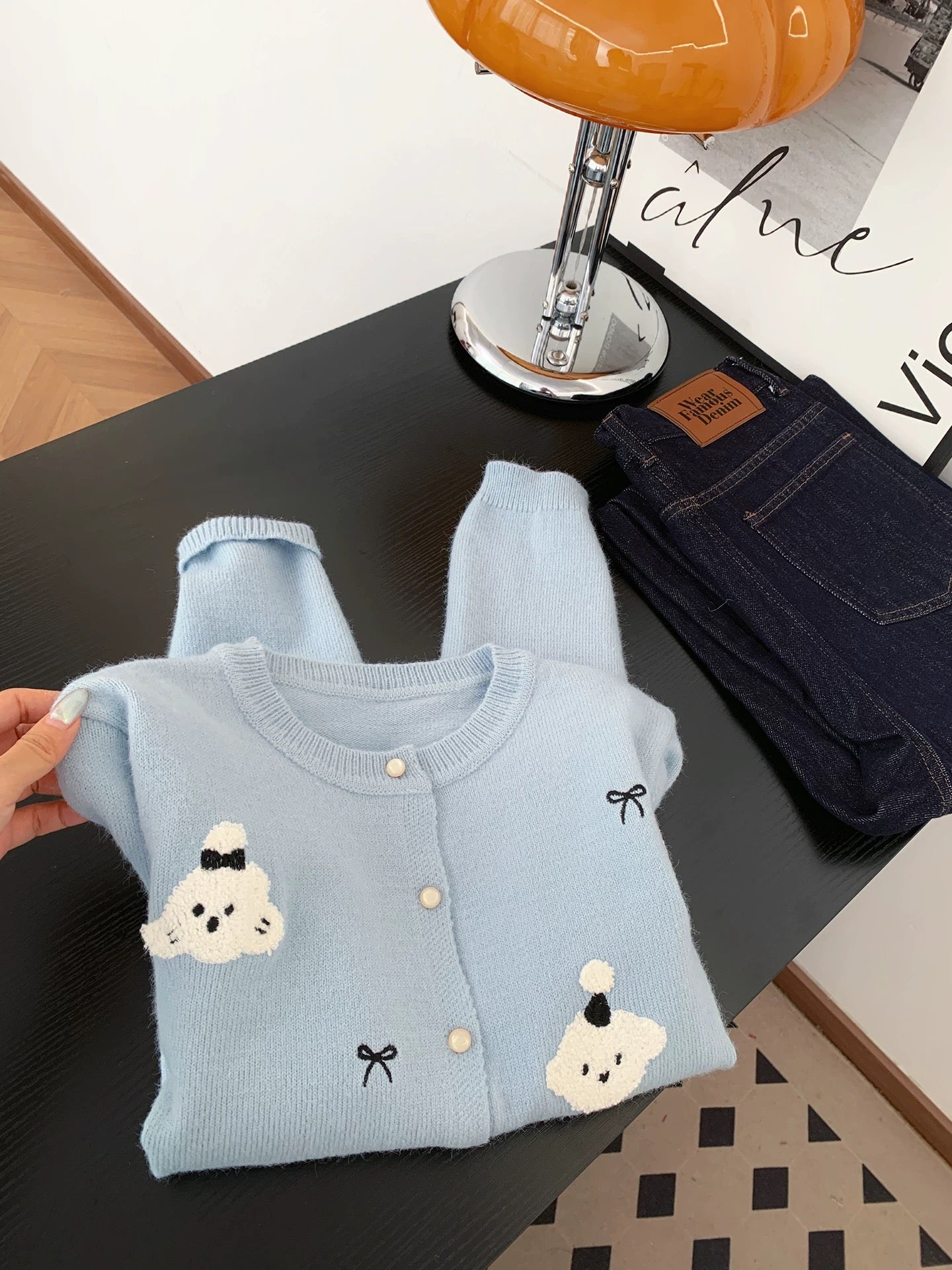 Sweet and cute cartoon embroidered knitted cardigan for women autumn and winter niche gentle versatile casual sweater jacket top