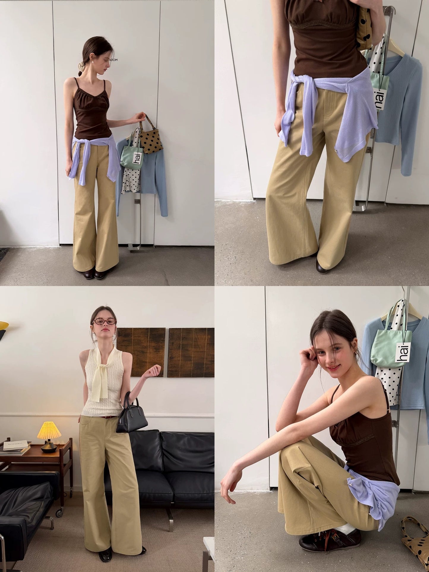 EGGKA versatile, simple high-waisted straight-leg casual pants for spring and summer, flattering and slimming.