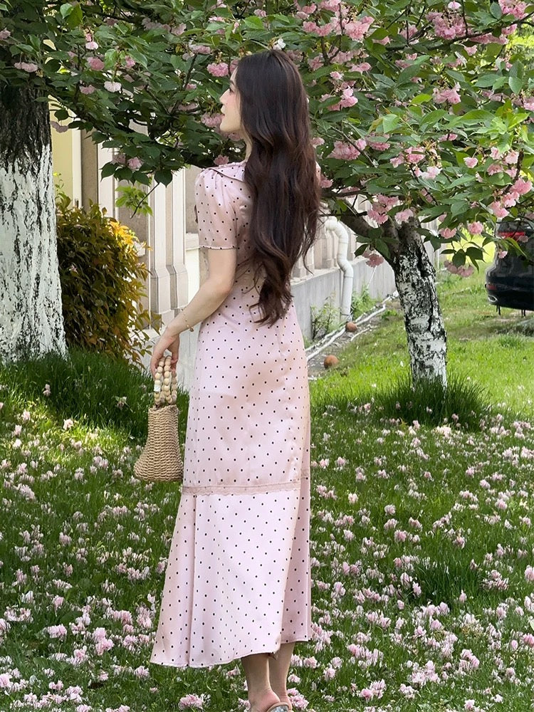 LILI Li Lijia [Raspberry Sweet] French Gentle Style Long Skirt 2025 Summer New Polka Dot Satin Fishtail Skirt