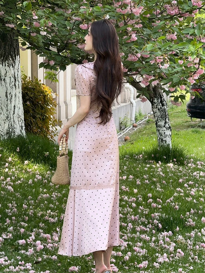 LILI Li Lijia [Raspberry Sweet] French Gentle Style Long Skirt 2025 Summer New Polka Dot Satin Fishtail Skirt