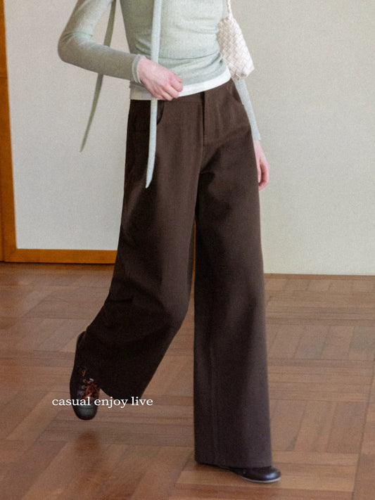 [In Stock] EGGKA High-Waisted Versatile Wide-Leg Casual Pants for Women, Spring Loose Straight Leg Commuting Style, Elegant Flowing Long Pants