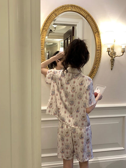 Xinbangbang new summer ice silk cool feeling, skin-friendly and comfortable home clothes for women, cute rabbit short-sleeved pajamas set