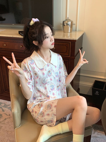 Xinbangbang new summer ice silk cool feeling, skin-friendly and comfortable home clothes for women, cute rabbit short-sleeved pajamas set