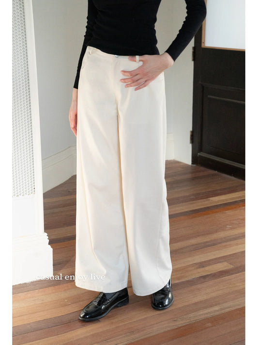 [In Stock, 65% Off] EGGKA Straight Leg Slimming Casual Pants, High Waist, Simple, Commuting Style, Loose Wide Leg Trousers