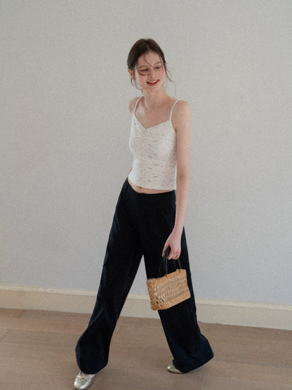 EGGKA Women's Wide-Leg Cargo Pants with Large Pockets, Spring/Summer, High-Waisted, Simple Straight Leg, Slimming, Sweet and Cool Style
