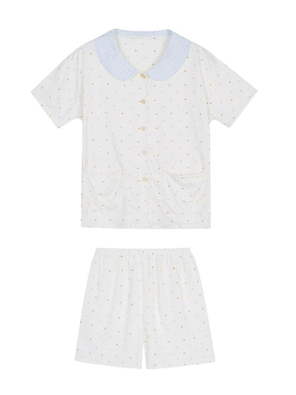 Xinbangbang Homedress lapel texture color polka dot short-sleeved pajamas for women summer wearable home clothes set