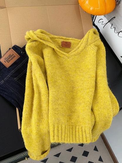 Korean style simple and gentle style hooded sweater women's autumn and winter lazy and relaxed feeling casual all-match pullover top