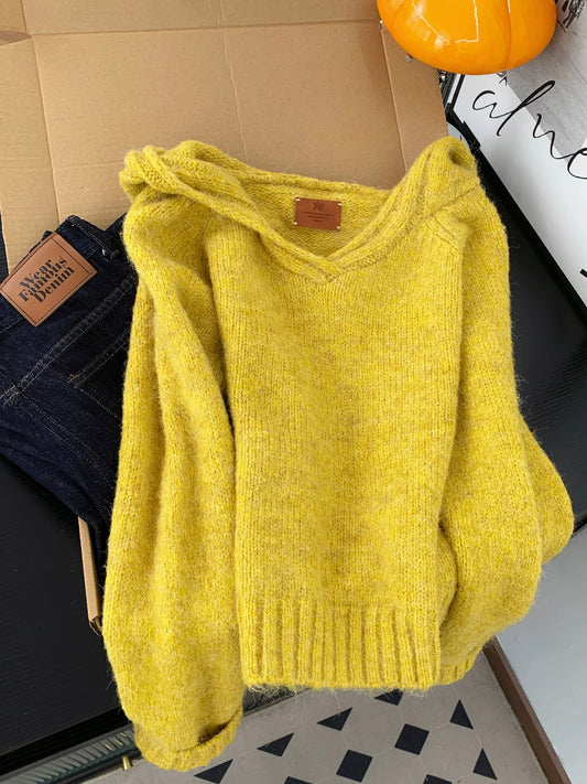 Korean style simple and gentle style hooded sweater women's autumn and winter lazy and relaxed feeling casual all-match pullover top