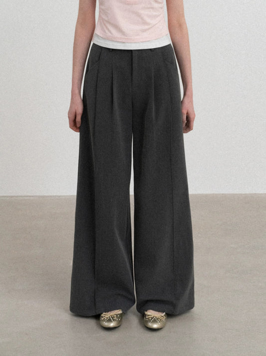 [In Stock] EGGKA Grey Elegant Flattering Casual Pants for Women, Spring/Summer Straight Leg Commuting Loose Fit Wide Leg Pants